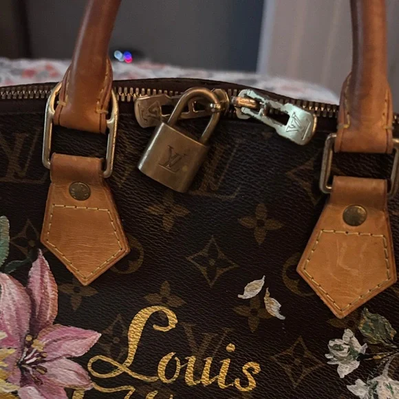 Louis Vuitton Brown hand painted Alma pm Floral Satchel - Picture 7 of 13